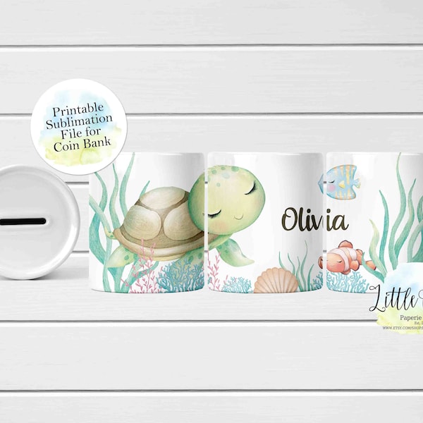 Sea Turtle Money Box, Under the Sea Coin Bank Full Wrap Sublimation Design, Téléchargement instantané, Modèle de banque de sublimation, Sublimation PNG