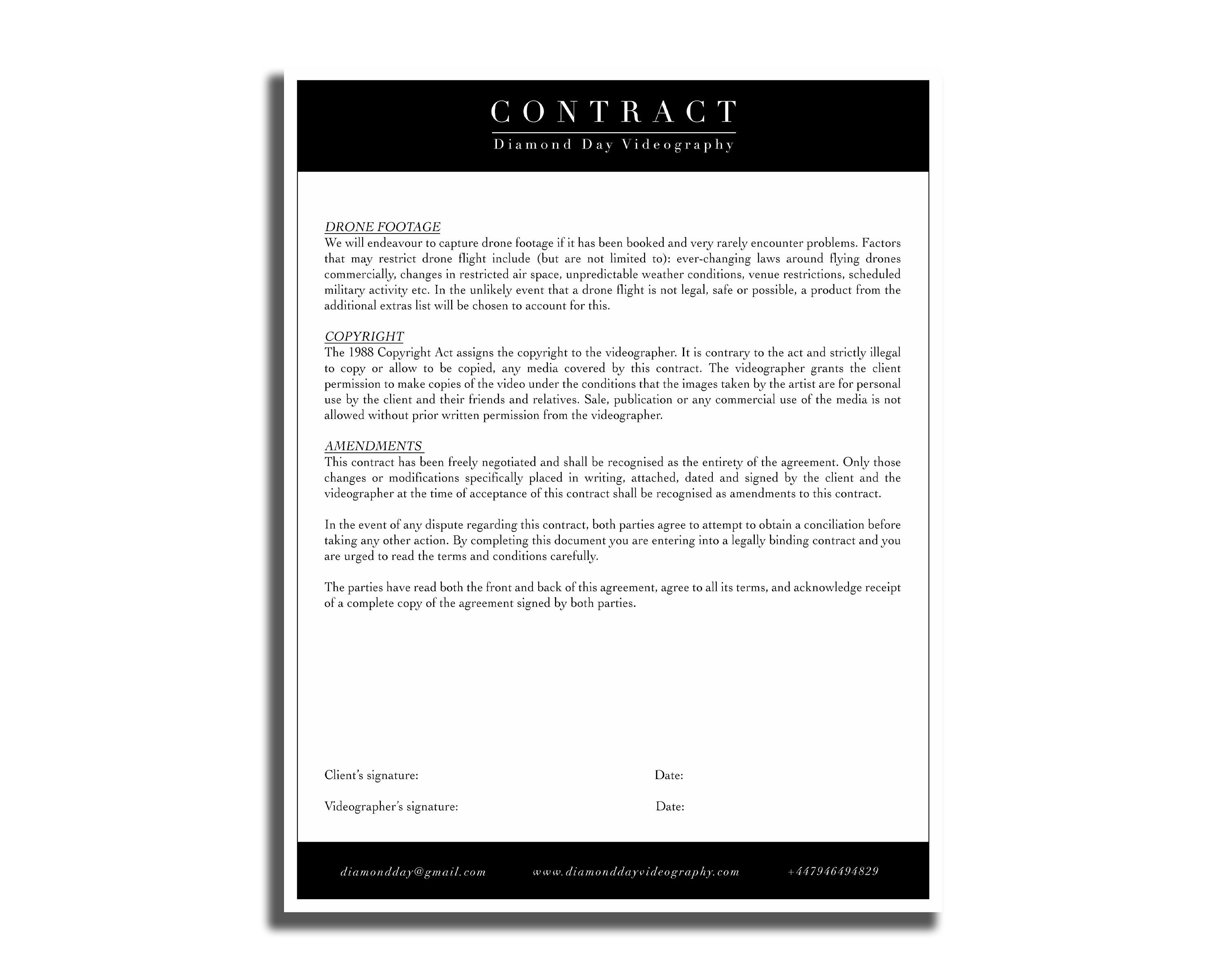 Wedding Videography Contract Clean & Minimal Form Etsy