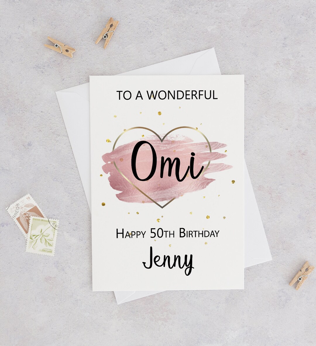 Personalized Omi Birthday Card With Pink Theme Heart Gifts - Etsy