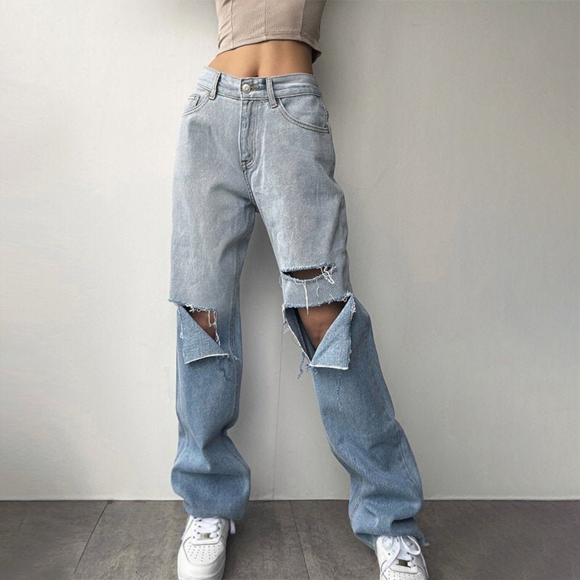 Y2k vintage retro gradient ripped jeans Xi | Etsy
