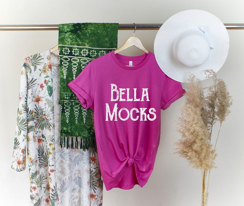 Bella Canvas 3001 Mockup 3001 Pink Mockup Hanging Mockup 3001 T Shirt Mockup Charity Pink T Shirt Mockup 3001 Charity Pink