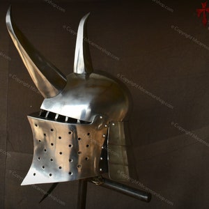 Frog Mouth Helmet with metal Horns suitable for LARP/Cosplays/costumes/Medieval -fantasy combat games