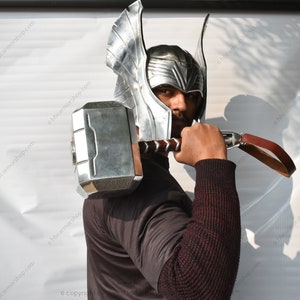 Metal Thor Helmet & Mjolnir Hammer Combo | Mjolnir and THOR helmet cosplay combo | Thor prop gift collection | God of Thunder costume Metal