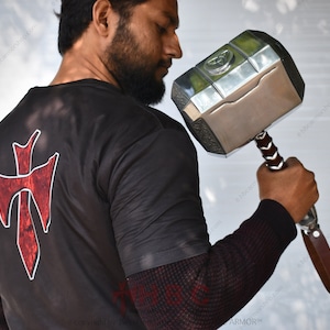 Hand Forged Aluminium Mjolnir Thor Hammer Replica with Leather-Wrapped Handle | Cosplay Thor mjolnir hammer|God of Thunder hammer|Mjolnir