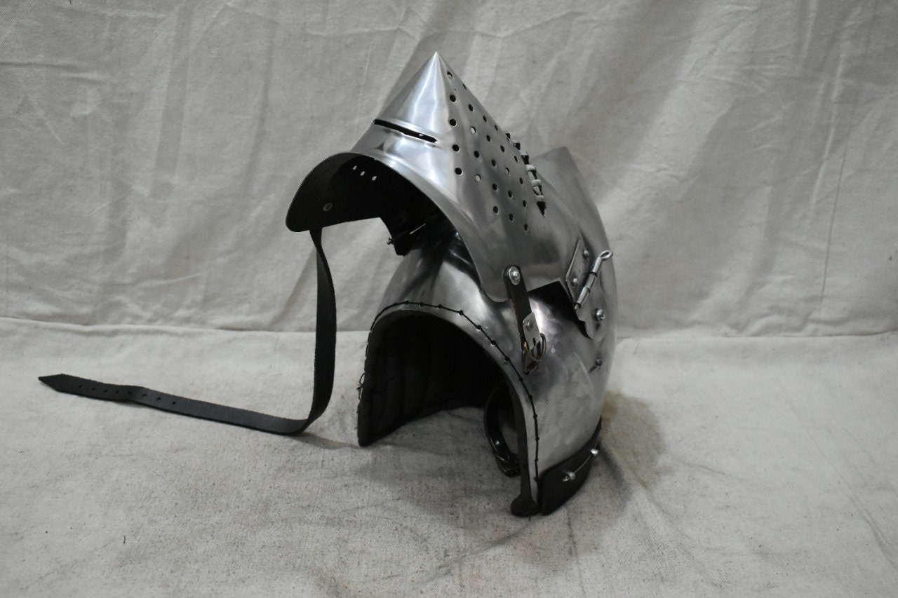 Medieval Houndskull Bascinet Helmet With Chainmail Attached