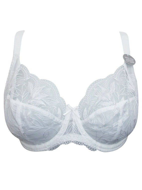 Ladies EX M&S WHITE Floral Embroidered Ligth See Through Wired Full Cup Bra  Size 36 to 42 D,G,F,DD -  Hong Kong