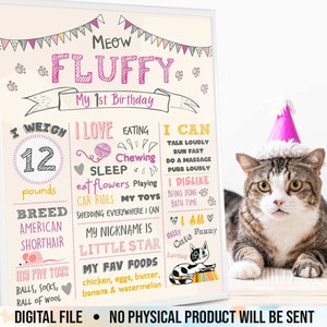 Cat Birthday Chalkboard, Kitty Birthday, Pet 1st Birthday Chalkboard, Kitten Birthday Poster, Personalized Cat Birthday Board, Digital File