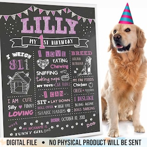 Dog Birthday Chalkboard Sign, Dog's Party, Pet 1st Birthday Board, Personalized Puppy First Birthday Poster, Printable Digital File