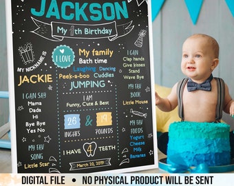 First Birthday Chalkboard Sign, 1st Boy Birthday Board, One Party Decorations, Printable Poster, Digital File