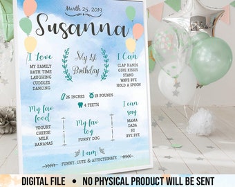 Personalized First Birthday Poster, 1st Birthday Sign for Boy Girl, First Birthday Decoration, Printable Digital File