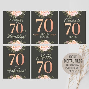 Printable 70th Birthday Decorations, 70 Birthday Party Signs for Women, Hello Seventy, Cheers 70th, Table Decor, Digital Printable Download