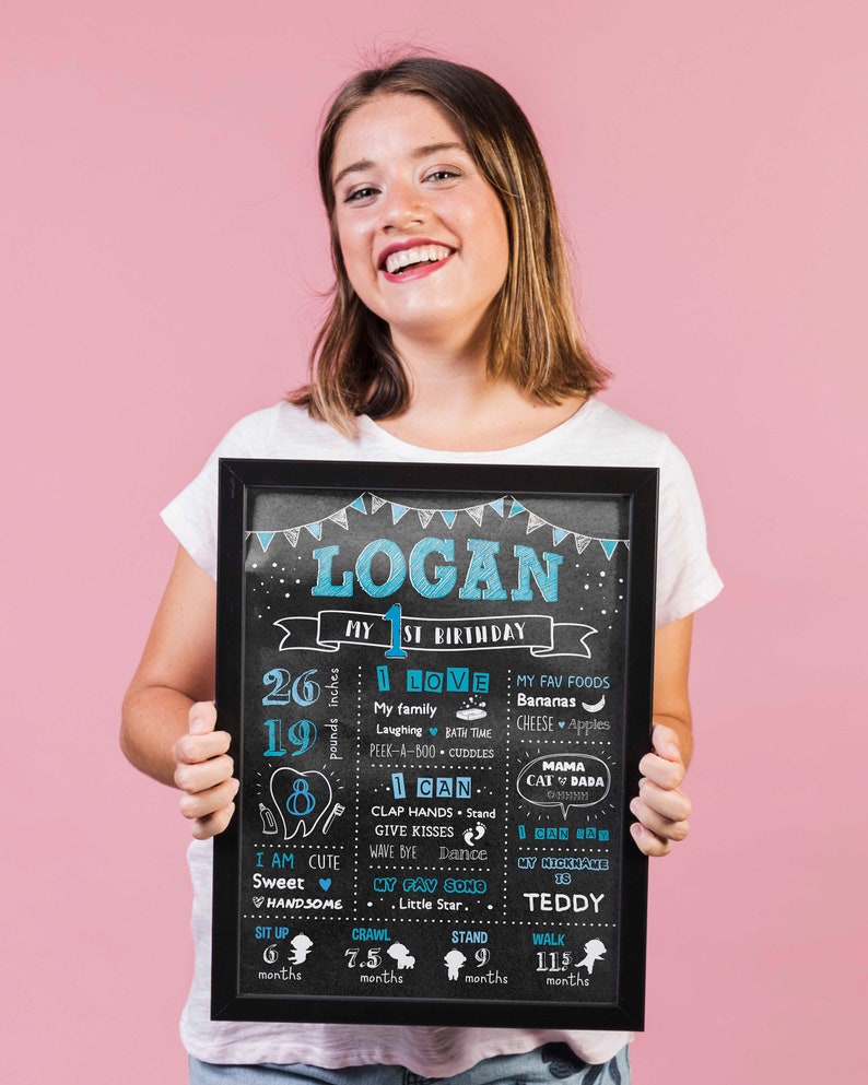 1st Birthday Chalkboard Sign First Birthday Poster Boy Etsy
