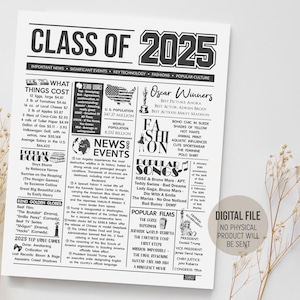 Journal promotion 2025, décorations de fête de remise des diplômes, signe senior 2025, décoration de fête des diplômés, idée de boîte capsule temporelle, téléchargement numérique imprimable