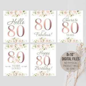 Happy 80th Birthday Signs, Party Decorations for Her, Cheers to 80 Years Loved, Table Decor, Birthday Favors, Digital Printable Download
