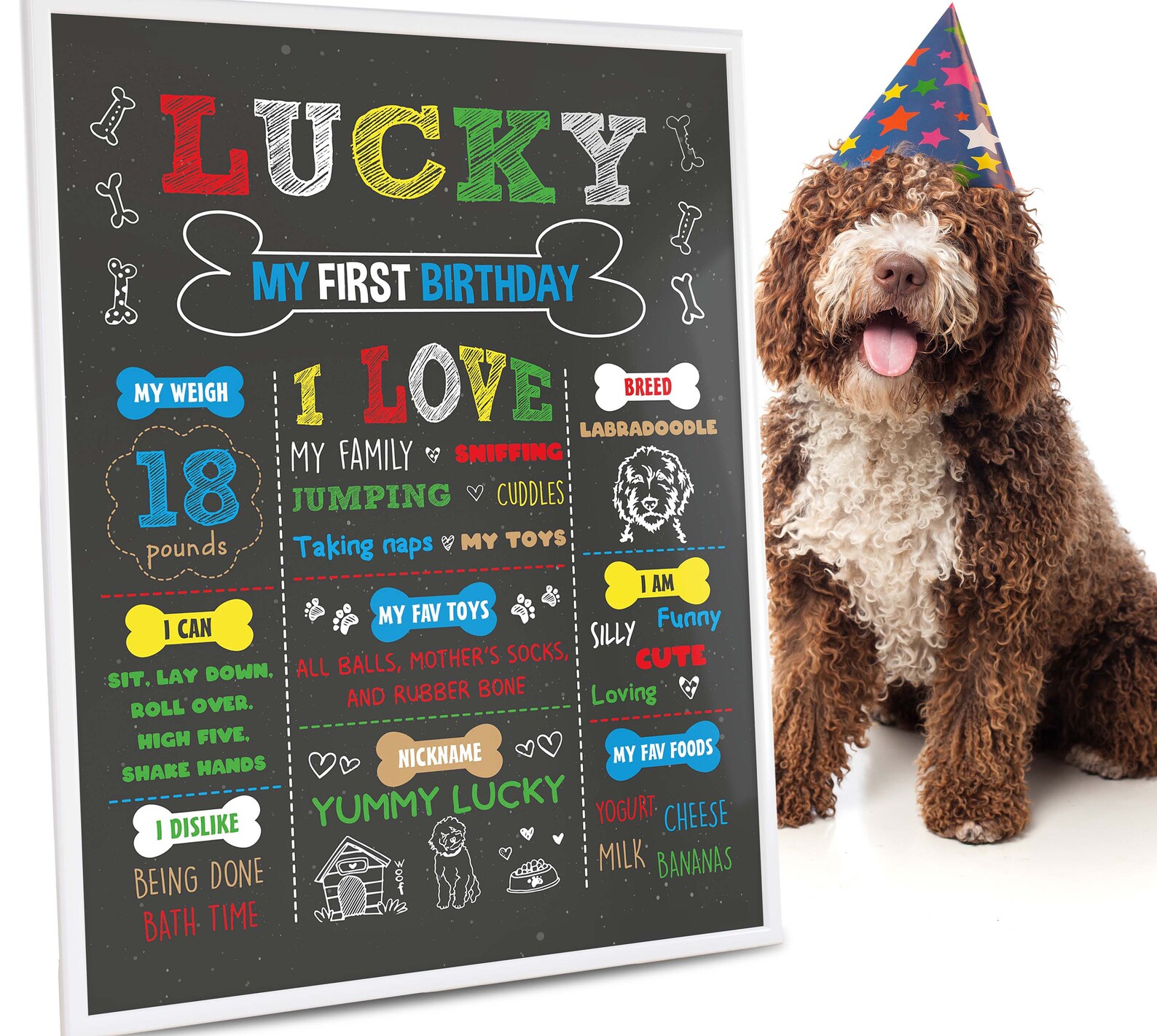 Dog Birthday Chalkboard Sign Pet 1st Birthday Poster Puppy Etsy