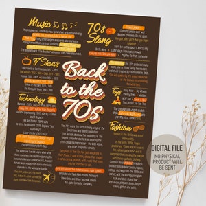 Decoraciones para fiestas temáticas de los años 70, cartel de cumpleaños de los años 70, decoración para fiestas de regreso a los años 70, ideas para el 50.° cumpleaños, descarga de material imprimible digital