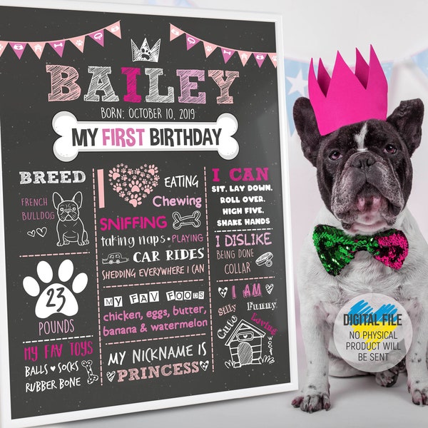 Haustier 1. Geburtstag Tafel, Hund Geburtstag Tafel Zeichen, Hund Party, Hund erster Geburtstag Poster, Hund personalisierte benutzerdefinierte Zeichen, Digital