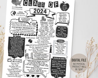 Class of 2024 Fun Facts Sign, Back in 2024 in Review Poster, The Year 2024 Newspaper, Graduation Decorations, Digital Printable Download