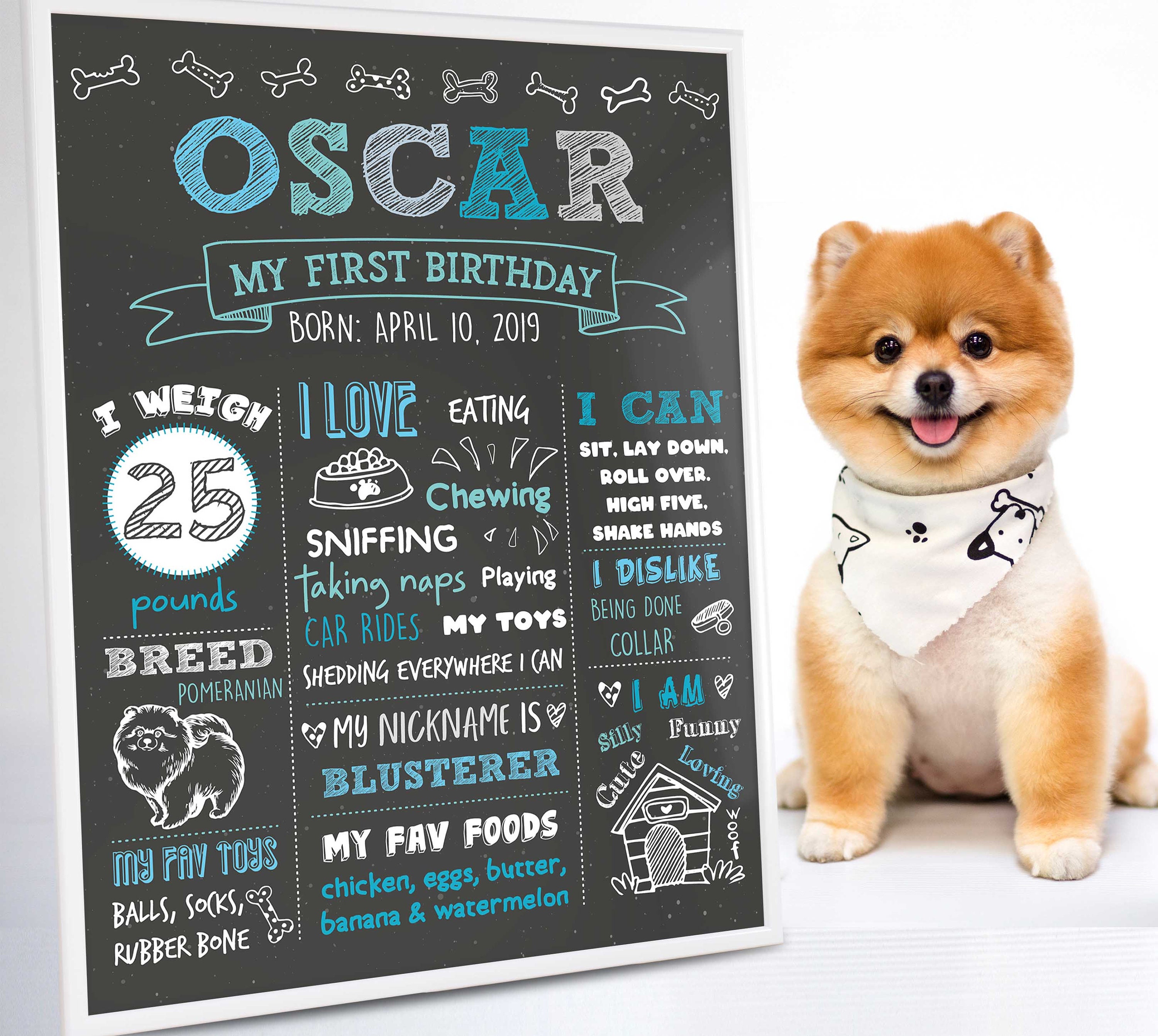 Dog First Birthday Poster Dog Birthday Chalkboard Sign Puppy Etsy UK