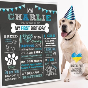 Dog Birthday Chalkboard Sign, Dog Party, Pet 1st Birthday Chalkboard, Dog First Birthday Poster, Dog's Personalized Custom Sign, Digital