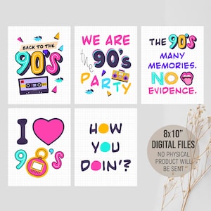 Back to the 1990s Fun Sign, 90s Theme Party Decorations, 30th Birthday Table Decor, 90&#39;s Nostalgia Centerpiece, Digital Printable Download