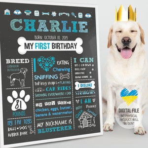 Dog First Birthday Chalkboard, Dog Birthday Sign, Dog Party, Pet 1st Birthday Poster, Dog's Personalized Custom Sign, Digital