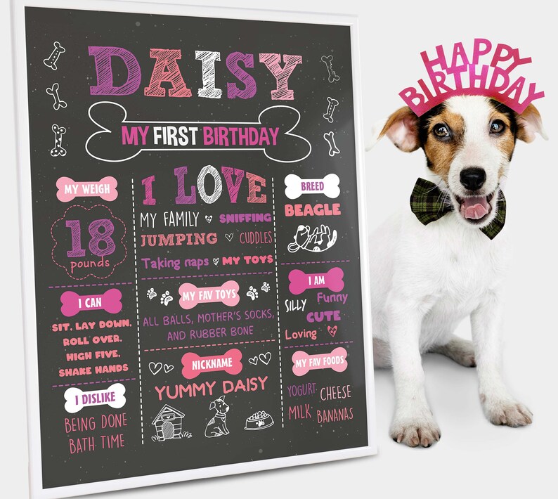 Dog Birthday Chalkboard Sign Pet 1st Birthday Chalkboard Etsy