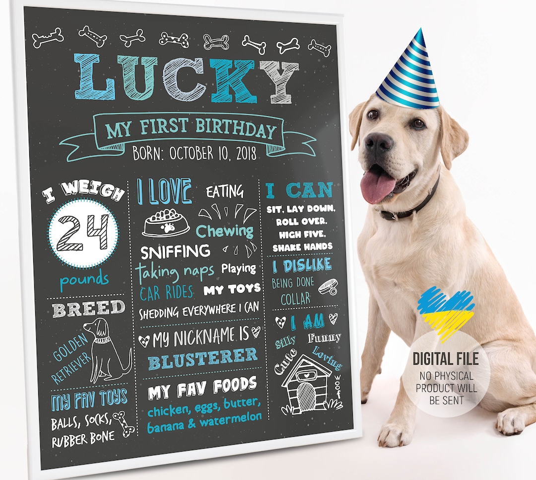 Dog Birthday Chalkboard Sign, First Puppy Birthday Banner, 1st Dog ...