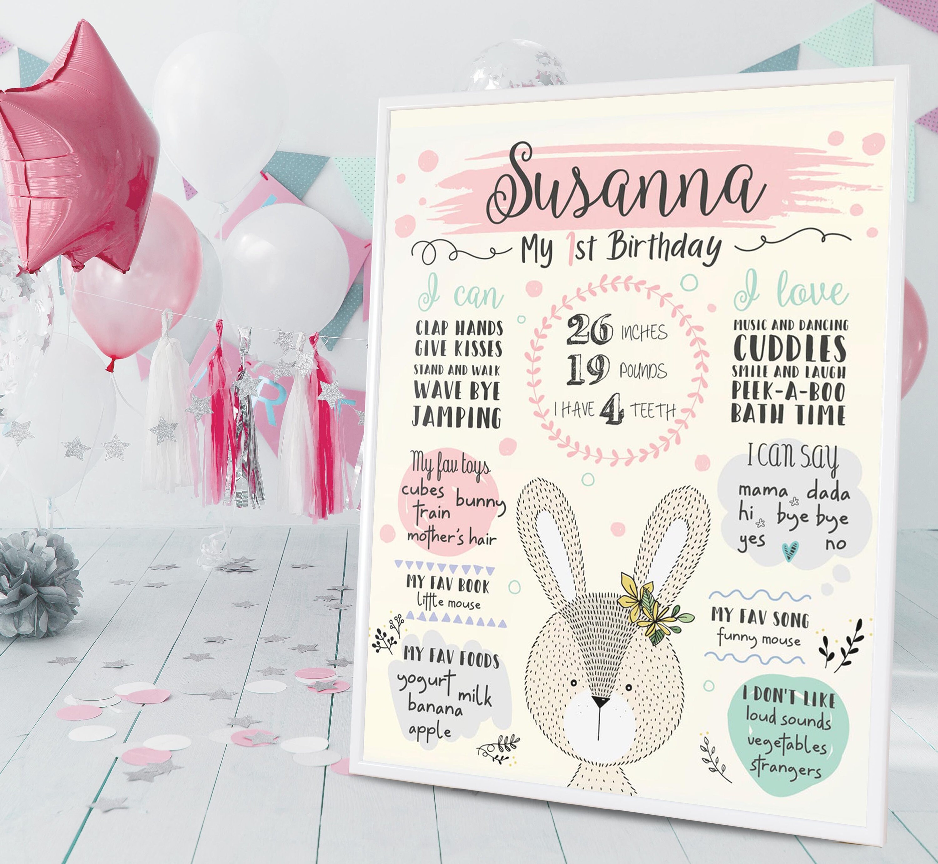 Personalized Birthday Board Printable First 1st Birthday Etsy