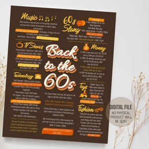 60s Theme Party Decorations, 60&#39;s Birthday Poster Sign, Back to the 60s Party Decor, 60th Birthday Ideas, Digital Printable Download