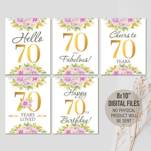70er Geburtstag Schilder, Partydekoration für Frau, Prost auf 70 Jahre geliebt, Tischdekoration, Geburtstags-Gastgeschenke, digital druckbare Download