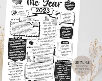 Time Capsule, The Year 2023, Fun Facts Keepsake Gift Birthday, Born in 2023 Sign, Back in 2023 in Review, Digital Printable Download