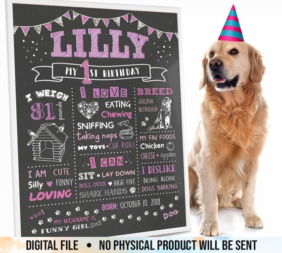 Dog Birthday Chalkboard Sign Dog's Party Pet 1st Etsy