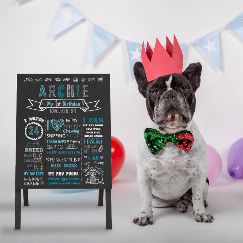 Pet 1st Birthday Chalkboard Dog Birthday Chalkboard Sign Etsy