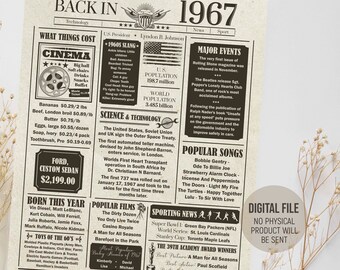 Back in 1967 Newspaper Poster PRINTABLE 1967 PRINTABLE - Etsy Australia