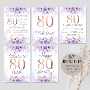 80er Jahre Geburtstag Zeichen, Partydekoration für Frau, Prost auf 80 Jahre geliebt, lila Tischdekoration, Bday Idee für Sie, digitaler Download