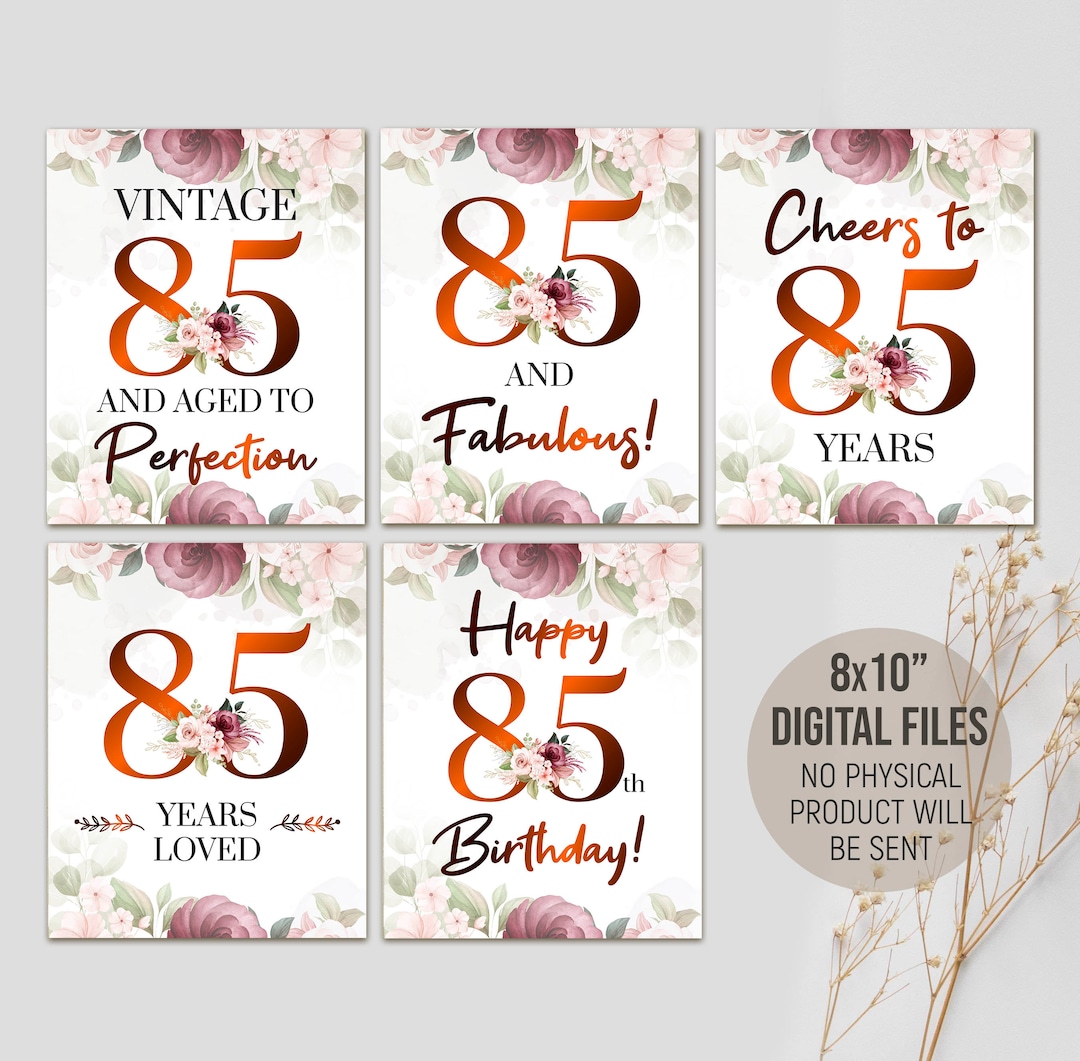 Printable 85th Milestone Birthday Decorations, 85 Birthday Party Signs ...