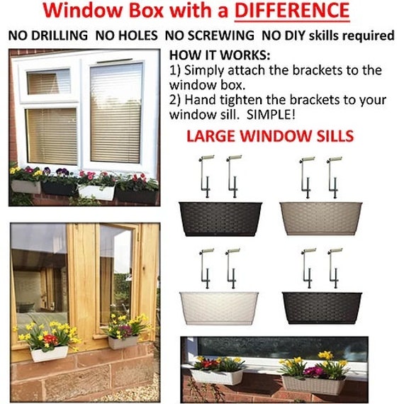 Window box cill sill fixings brackets No Drill No Holes No Screw flowers herbs