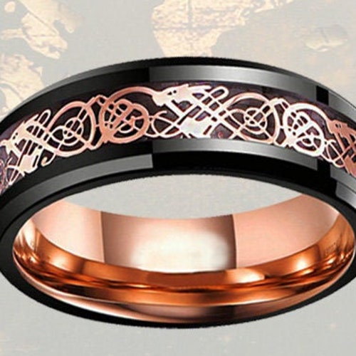 8mm Black Viking Wedding Ring Mens Tungsten Ring Celtic Ring Etsy