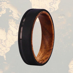 6mm Whiskey Barrel Ring Mens Wedding Band Wood Ring, Wood Wedding Bands Women Tungsten Wedding Band Mens Ring, Unique Mens Ring Whisky Ring