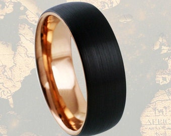 Rose Gold Ring Mens Wedding Band Tungsten Ring 8mm Black Wedding Ring Rose Gold & Black Ring - Rose Gold Wedding Band Mens Ring Promise Ring