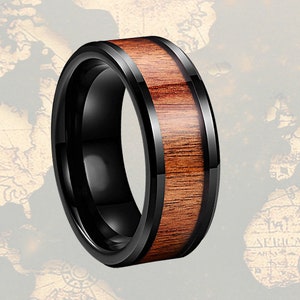 Schwarzer Wolframring mit Exotischem Koa Holzring Herrenring Holzring, Naturring 8mm Einzigartiger Herrenring Holz Eheringe