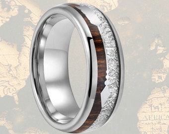 Meteorite Ring Mens Wedding Band Tungsten Ring - 8mm Koa Wood Ring Meteorite Wedding Band Mens Ring Wood & Meteorite Rings Promise Ring