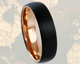 18K Rose Gold Wedding Bands Womens Ring Thin Rose Gold Ring Mens Wedding Band Tungsten Ring 6mm Womens Wedding Band Couples Rings Mens Ring