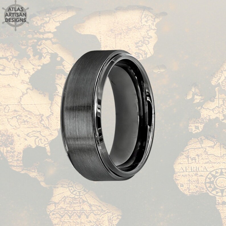 8mm Gunmetal Mens Wedding Band Tungsten Ring Brushed Etsy