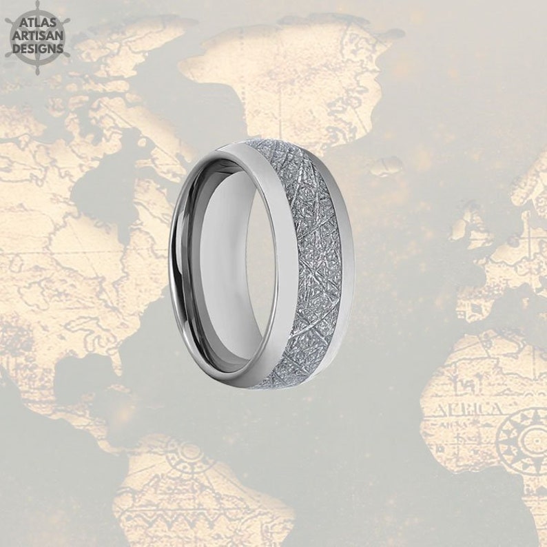 Tungsten Ring Meteorite Jewelry Meteorite Wedding Bands Womens /& Mens Ring 8mm Meteorite Ring Mens Wedding Band Silver Meteorite Rings