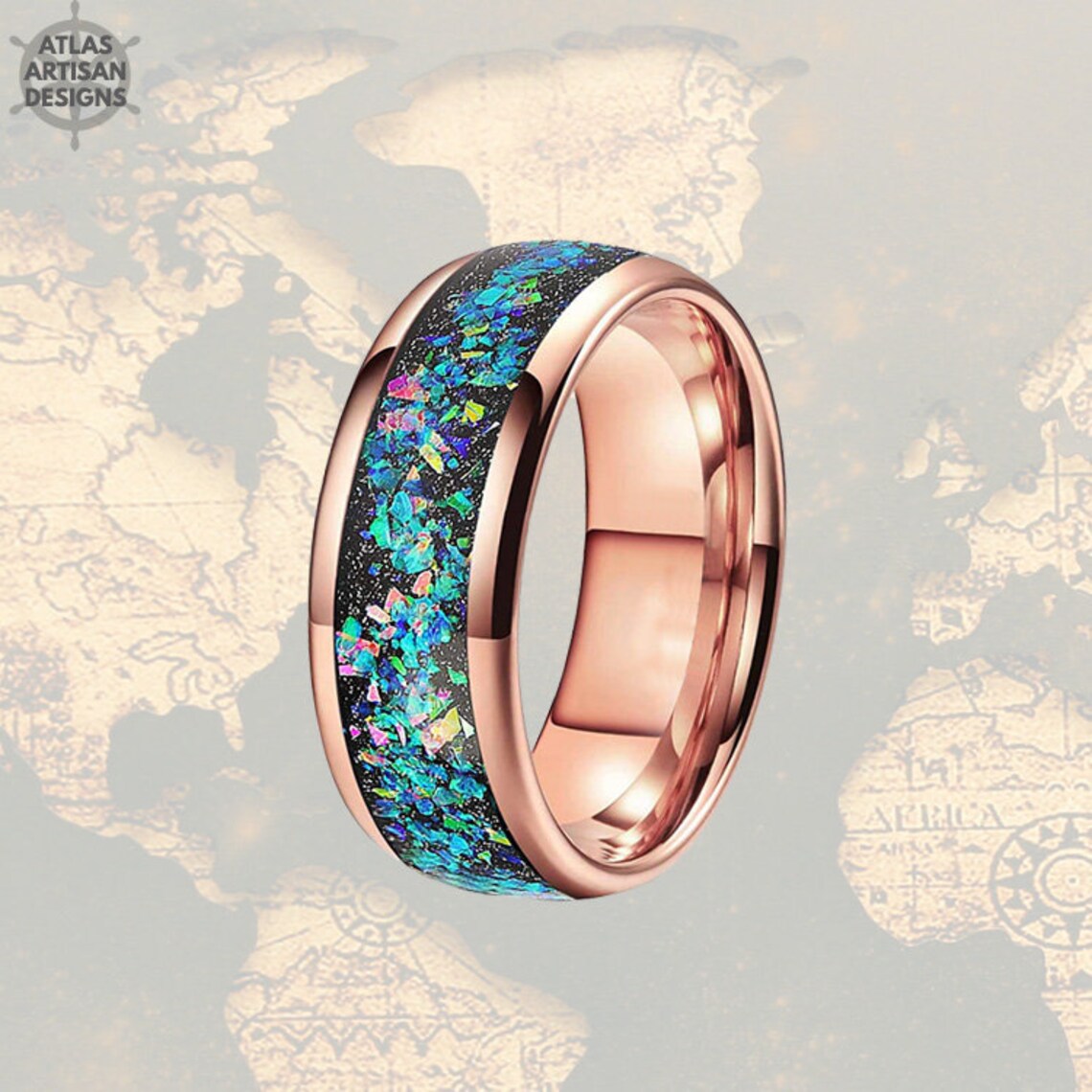 Opal Ring Rose Gold Wedding Band Mens Ring Rose Gold Ring