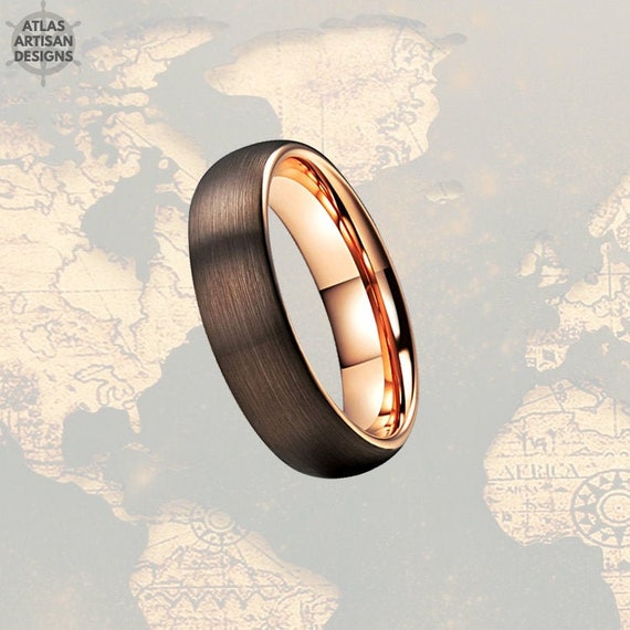 Mocha Brown Rose Gold Ring Mens Wedding Band Brown Tungsten Etsy
