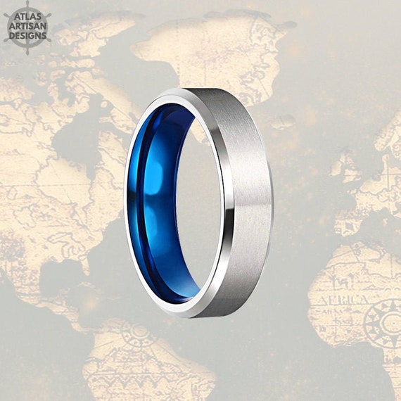 Blue Mens Wedding Band Titanium Ring 6mm Titanium Wedding Etsy