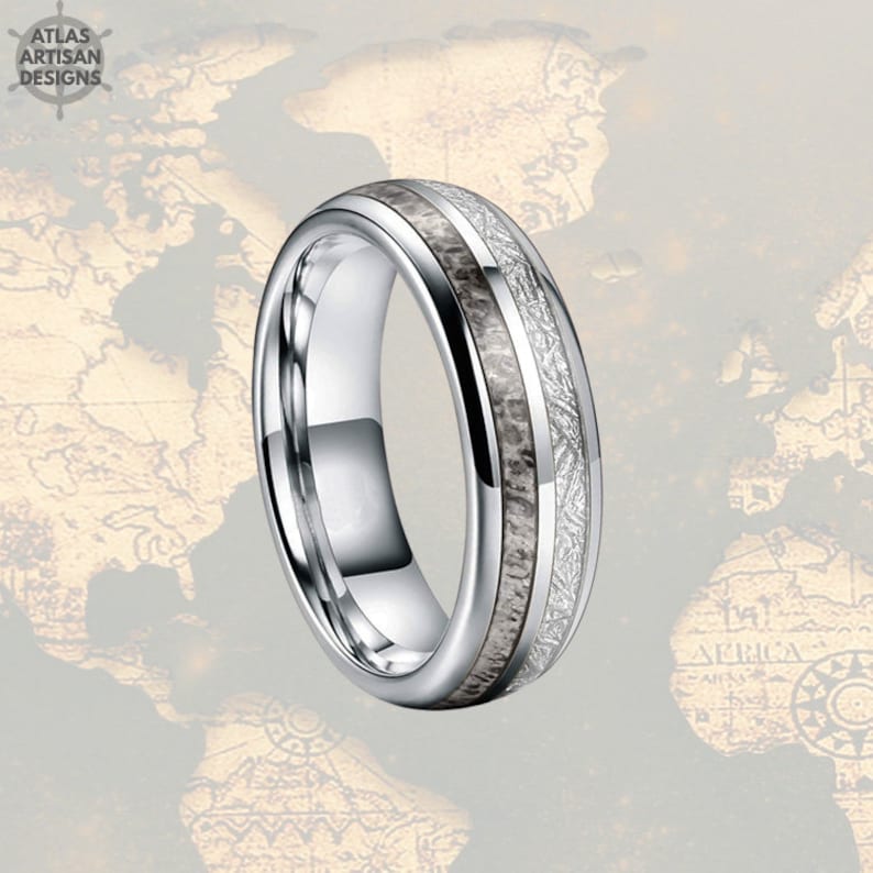 Deer Antler Ring Tungsten Wedding Bands Women Ring 6mm Meteorite Ring Womens Wedding Band Tungsten Ring Silver Ring Mens Wedding Band